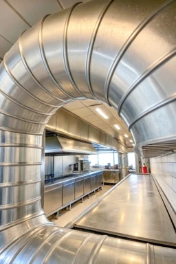Conductos de aire en una cocina industrial moderna, destacando su diseño de acero inoxidable.
- **Descripción:** Imagen de una cocina industrial moderna que muestra conductos de aire de acero inoxidable y amplias superficies metálicas. Este diseño optimiza la ventilación y funcionalidad en el entorno culinario, ideal para operaciones gastronómicas a gran escala. Cocina industrial moderna con conductos de aire de acero inoxidable y superficies metálicas.- **Título:** Cocina Industrial Moderna con Conductos de Aire- **Leyenda:** Conductos de aire en una cocina industrial moderna, destacando su diseño de acero inoxidable.- **Descripción:** Imagen de una cocina industrial moderna que muestra conductos de aire de acero inoxidable y amplias superficies metálicas. Este diseño optimiza la ventilación y funcionalidad en el entorno culinario, ideal para operaciones gastronómicas a gran escala.
